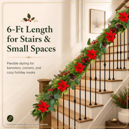 9 FT Christmas Garland with Lights - Artificial Pine Needle with Red Berries - Variation 1
