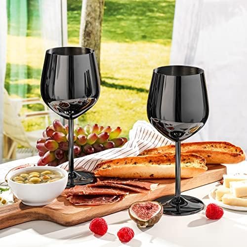 WOTOR Wine Glasses Set of 2, 18oz Stainless Steel Wine Glasses, Unbreakable & Portable Stemmed Metal Wine Glass for Outdoor, Travel, Camping and Pool, Ideal Gift for Wine Lovers (Glossy Dark Grey)