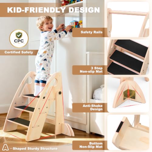 Wooden Foldable Toddler Step Stool for Bathroom Kitchen Potty Training