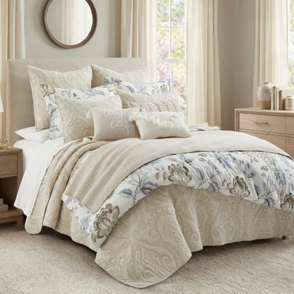 Euro Sham Set 2 Pack - Helena Taupe Ornate Paisley Medallion Cotton Bedding - Tie Closure - 26x26 Inches