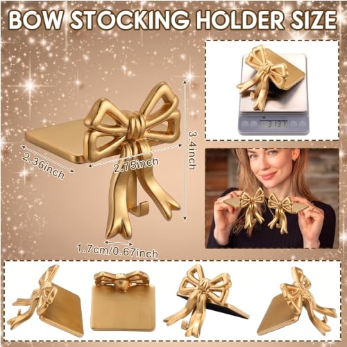 Christmas Stocking Holder Set - Double Gold Bow Cast Iron, 2 Pcs