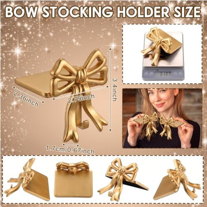 Christmas Stocking Holder Set - Double Gold Bow Cast Iron, 2 Pcs