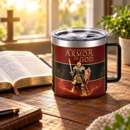 Armor of God Christian Tumbler for Men - 14oz Religious Gift, Pastor Appreciation, Christmas & Birthday Present - Variation of Armor God