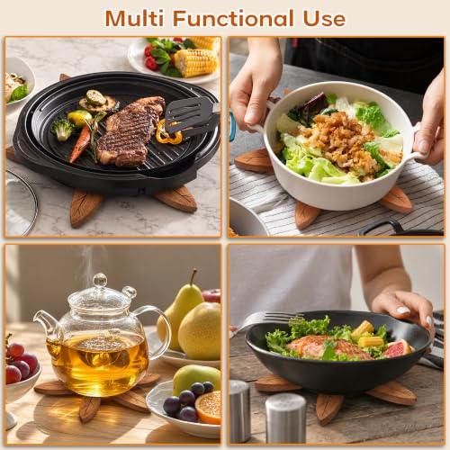 Wooden Tree-Shaped Trivet Set with Stand – 6 Pcs, Kitchen Hot Dish Protector