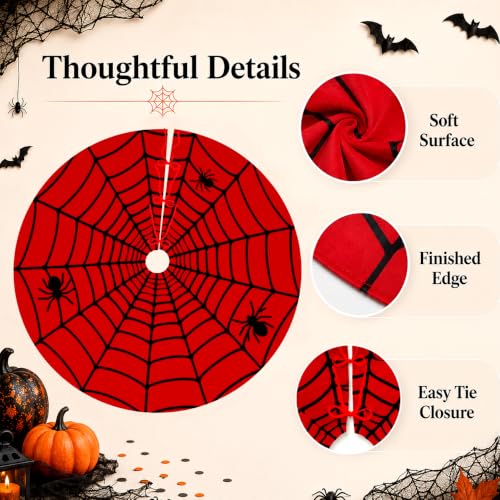 36-Inch Halloween Spider Web Tree Skirt with Red & Black Web Design - Gothic Holiday Decoration