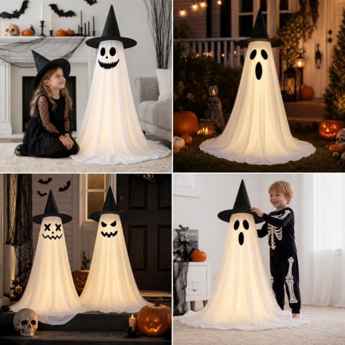 Halloween Ghost Decoration with Remote Control & Adjustable Height - Indoor & Outdoor 2-Pack