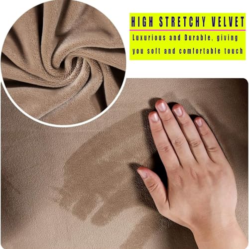 Square Ottoman Cover 14-44 Inch Stretch Checked Slipcover with Elastic - Camel 14/35x35cm