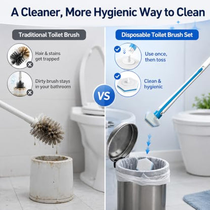 Disposable Toilet Brush Set with 2 Holders & 60 Refills - 2 Pack