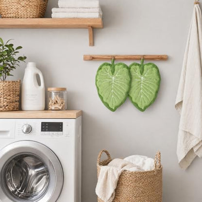 Green Leaf Hand Towels 2 Pack - Microfiber Bathroom & Kitchen Hand Drying