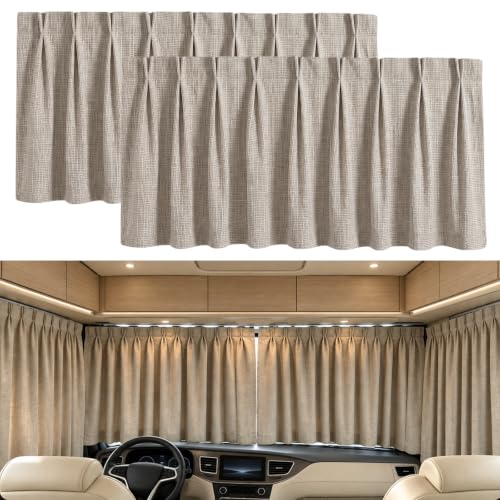 Premium Grey 2-Pack RV Windshield Curtains - 120 x 40 Inches Blackout Privacy Cover with Heavy-Duty Hooks
