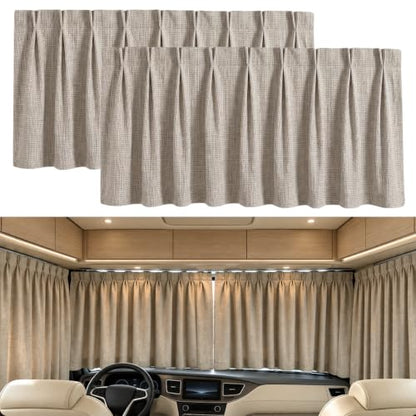 Premium Grey 2-Pack RV Windshield Curtains - 120 x 40 Inches Blackout Privacy Cover with Heavy-Duty Hooks