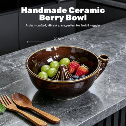 Ceramic Berry Washing Bowl with Auto-Spin Swirl Drainage - Rinse & Serve Fresh Fruits