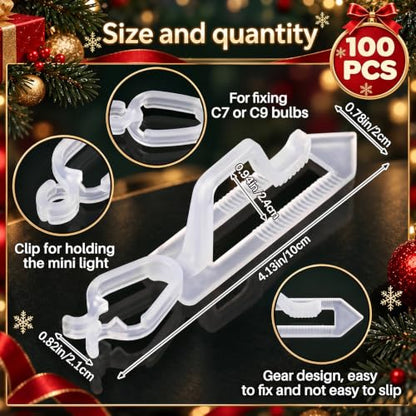 Christmas Light Clips 100 Pack for C7 C9 C6 Shingles Transparent - Easy Install
