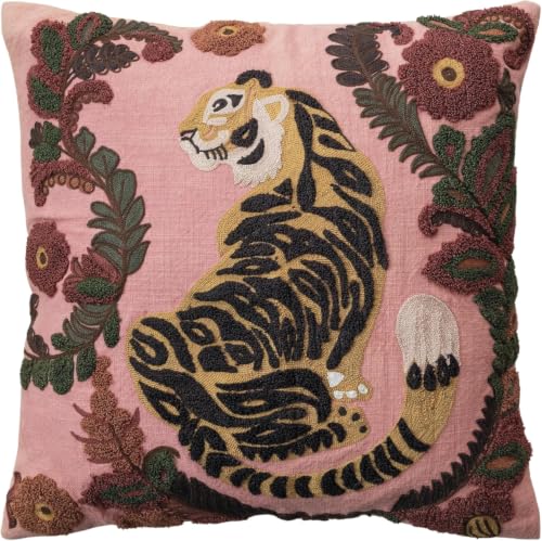 Embroidered Tiger Throw Pillow 20x20 Inch Decorative Cushion