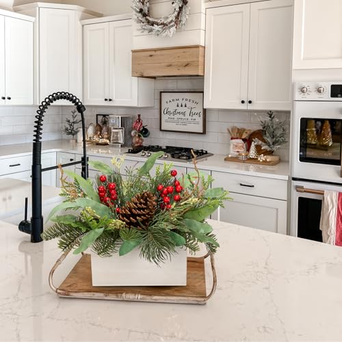 Christmas Centerpieces 8 Inch Artificial Pine Plant with Red Berries & Cones - Style 4