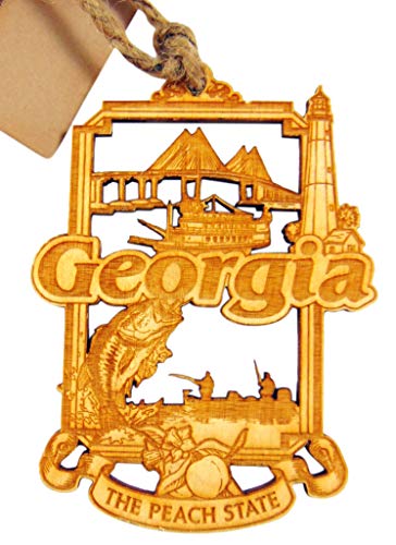 Handcrafted Wooden Georgia Christmas Ornament Peach State Decor