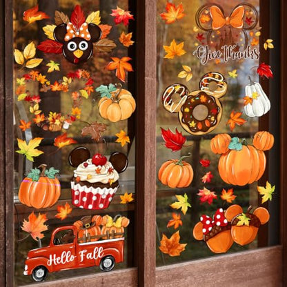 Fall Pumpkin & Watercolor Maple Leaf Window Clings - 82PCS Seasonal Decorations