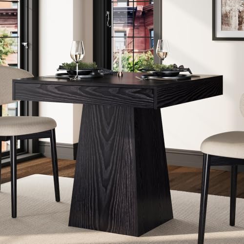 Black Small Farmhouse Dining Table with Drawers - 31.5 Inch Kitchen Table