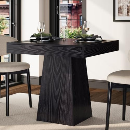 Black Small Farmhouse Dining Table with Drawers - 31.5 Inch Kitchen Table