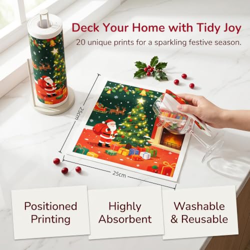 Christmas Printed Kitchen Cleaning Cloth Roll - Thick Absorbent Hand-Tear Lazy Cloth