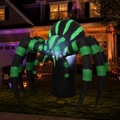 Halloween Inflatable Spider Decoration with LED Lights - Green, 7 Ft Long