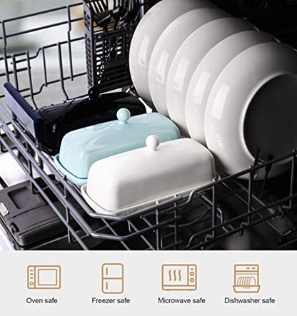 White Ceramic Butter Dish with Lid - Non-Slip Ridges, Countertop Storage