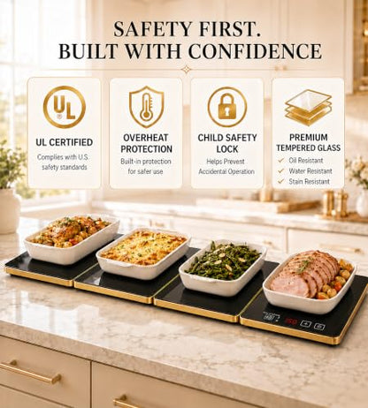XXL 35x16 Inch Electric Food Warming Tray - Adjustable Temperature, Modular Design, Includes Storage Bag