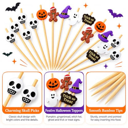 Halloween Skull & Themed Cocktail Picks - 150 Pcs Food & Drink Toothpicks
