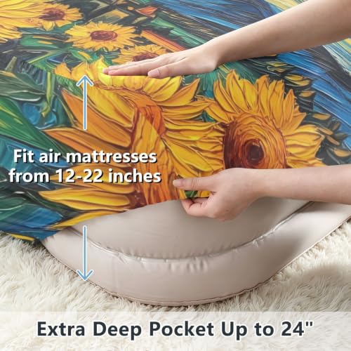Starry Sunflowers Twin Air Mattress Sheet with Pump Cover 39x75x24in
