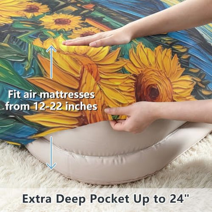 Starry Sunflowers Twin Air Mattress Sheet with Pump Cover 39x75x24in