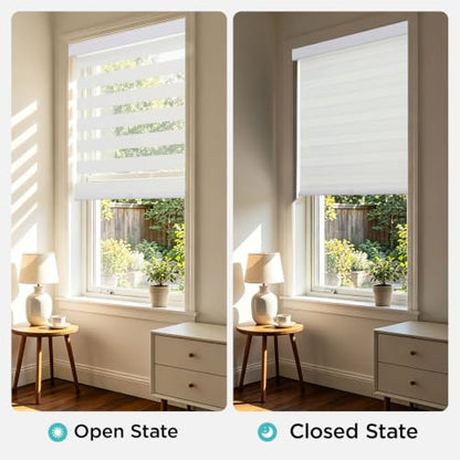 Joydeco Zebra Window Blinds - White, 27W x 64H, Upgraded Fabric, Cordless