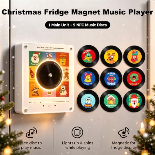 Christmas Refrigerator Magnet with NFC Vinyl Record Player - Retro Holiday Decor