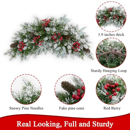 Christmas Swag 26 Inch Artificial Mailbox Front Door Decor Pine Cones Berries with Sparkling Pine