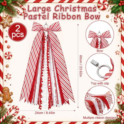 2 Pcs Candy Cane Christmas Wreath Bow with Clip - Red & White Variation