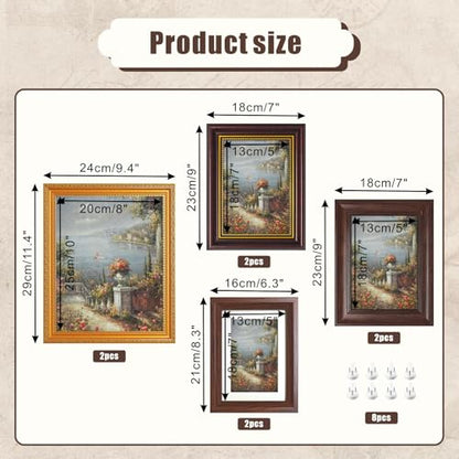 Vintage Picture Frame Set 8 Pieces - Antique Wall & Tabletop Photo Frames