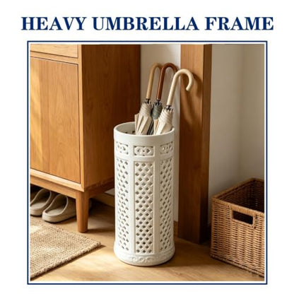 Ceramic Umbrella Stand Floor Vase with Hollow-out Floor Holder for Entryway 17.3"