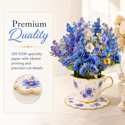 3D Pop Up Flower Bouquet Card with Teacup & Butterfly - Variation 3D-163