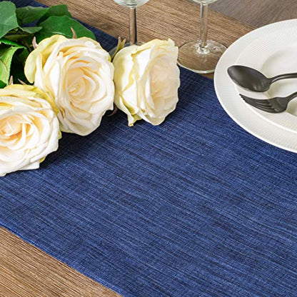 Dark Blue 13x120 Inch Table Runner Fabric Lined for Dining & Wedding Decor - The White Petals