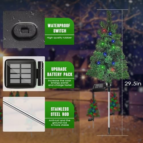 6 Pack Solar Christmas Tree Stake Lights Outdoor Waterproof Garden Decor