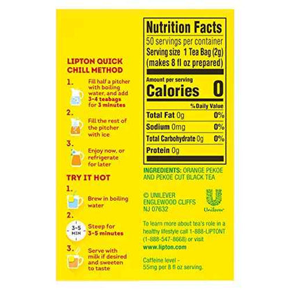 Lipton Tea Bags For A Naturally Smooth Taste Black Tea Can Help Support a Healthy Heart 4 oz 50 Count