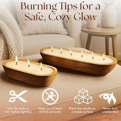 Christmas Tree Soy Candle in Rustic Wooden Dough Bowl - 6 Wick, 32oz