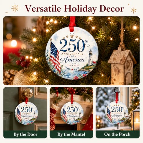 250th Anniversary USA Christmas Ornament - Patriotic Ceramic Keepsake