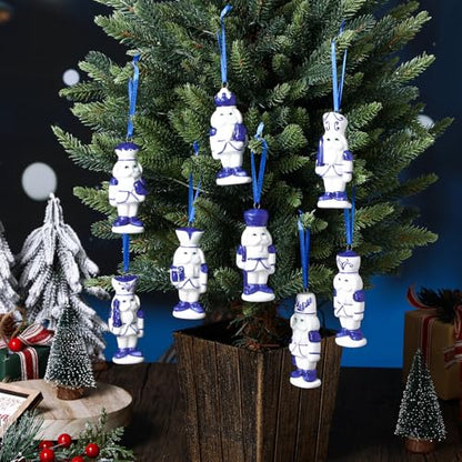 Blue and White Porcelain Nutcracker Ornaments - Set of 8 Christmas Decorations