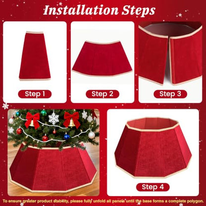 Christmas Tree Skirt Velvet Foldable Collar Red - DeckTheHalls