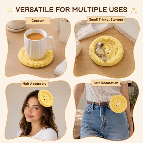 Button Crochet Coaster Handmade Yellow Drink Coaster 1Pc - Adorable Home Decor
