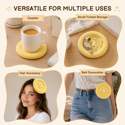 Button Crochet Coaster Handmade Yellow Drink Coaster 1Pc - Adorable Home Decor