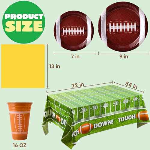 JOYIN 73 PCS Football Party Supplies, 18pcs 9''Plates, 18pcs 7''Plates, 18 Plastic Cups, 18 Napkins, Tablecloth Football Gameday Party Tableware Set for Birthday Party Decorations Serve 18