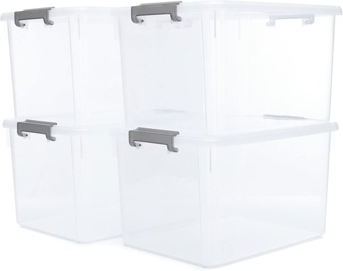 Citylife 32 QT Plastic Storage Bins - Stackable Containers with Latching Lids for Garage, Closet & Kitchen | 4-Pack