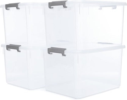 Citylife 32 QT Plastic Storage Bins - Stackable Containers with Latching Lids for Garage, Closet & Kitchen | 4-Pack
