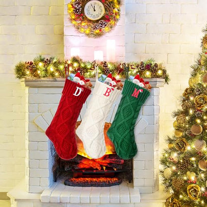 Christmas Stockings with Initials - 18 Inch Knit Monogram Letter Xmas Stocking - White / Letter A